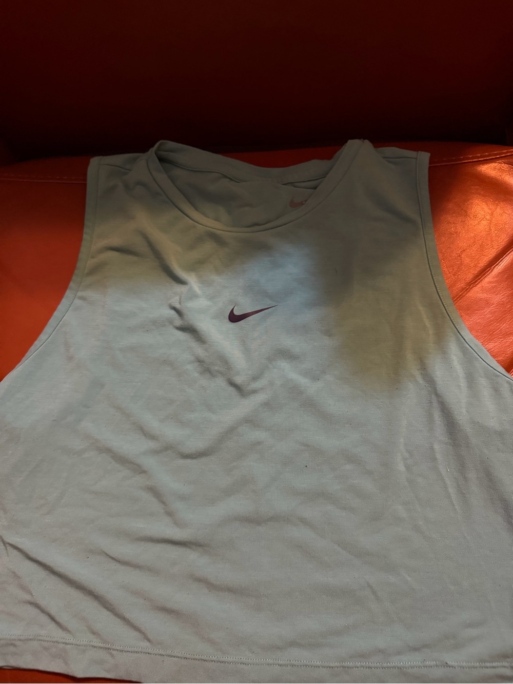 Nike Light Blue Cropped Tank with Purple Swoosh